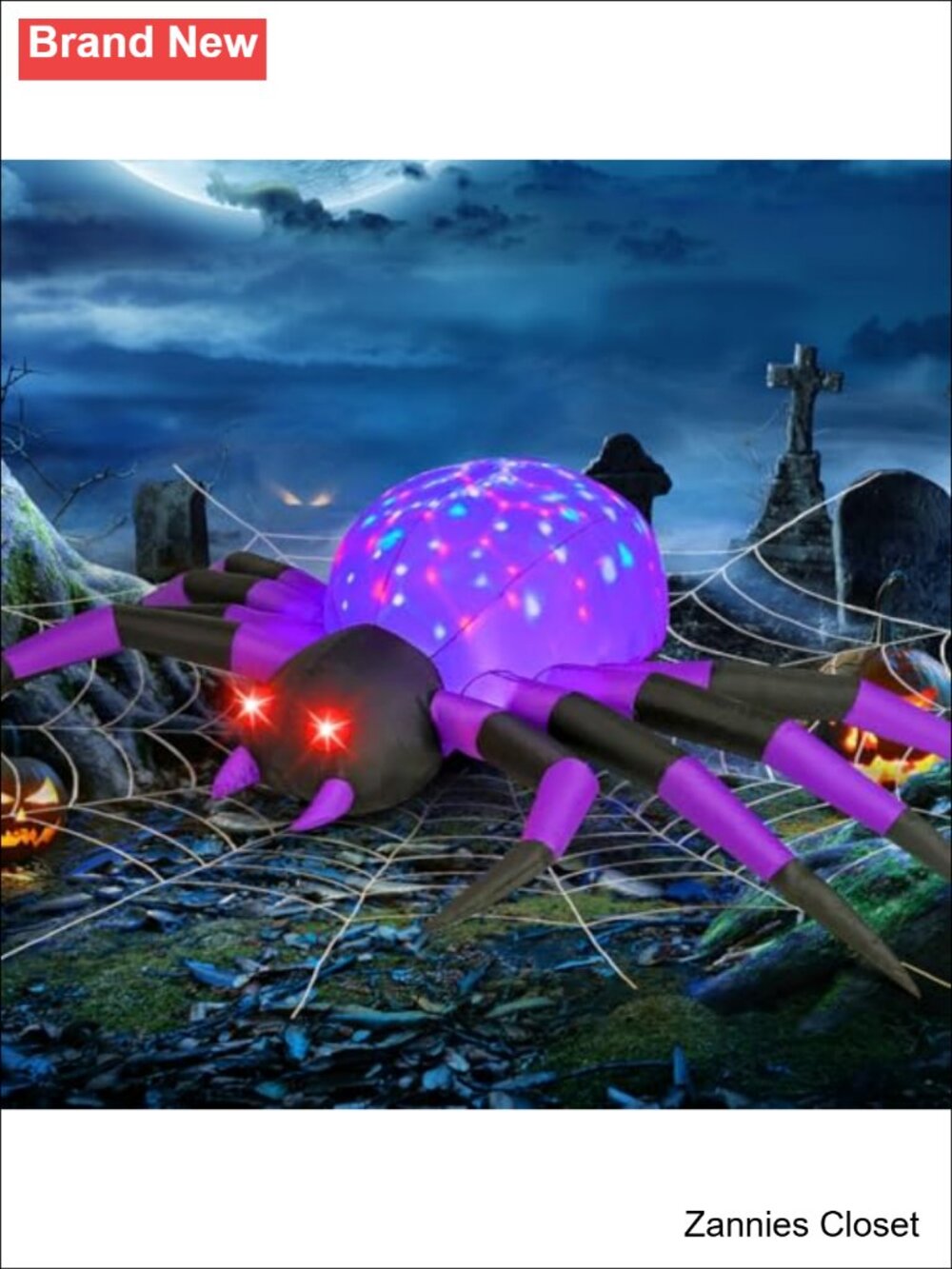 👻 9FT Halloween Inflatable Yard Decoration Purple Spider Bright White LEDs